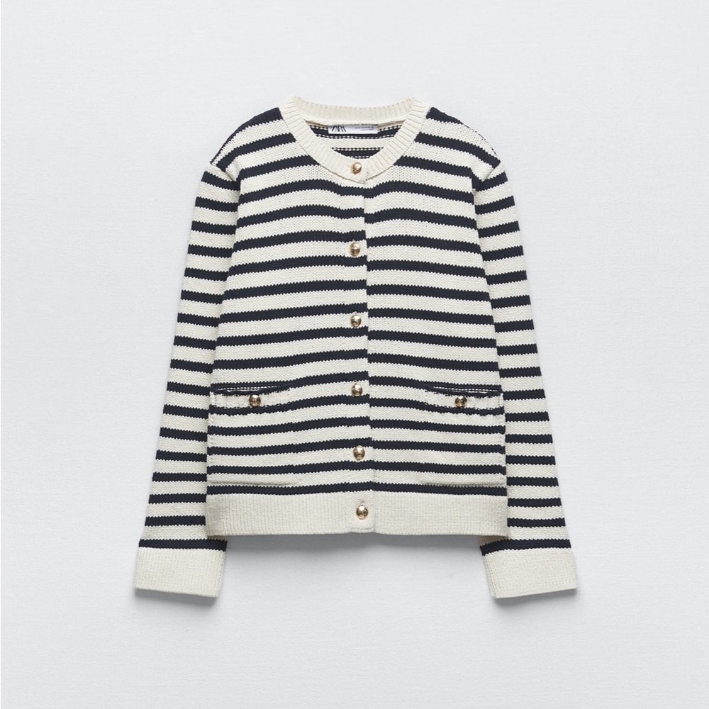 Zara cream and navy stripe cardigan - sz small - NWT
